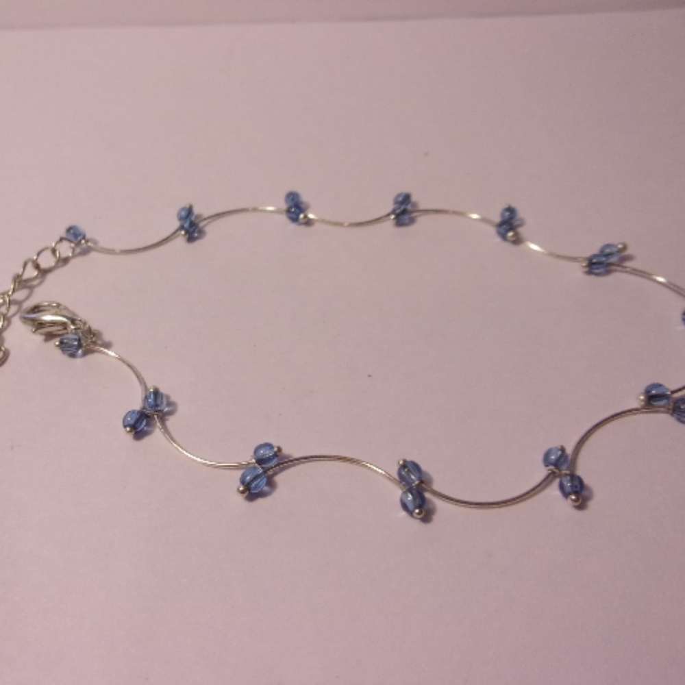 Blue Bead Silver Tone Ankle Bracelet